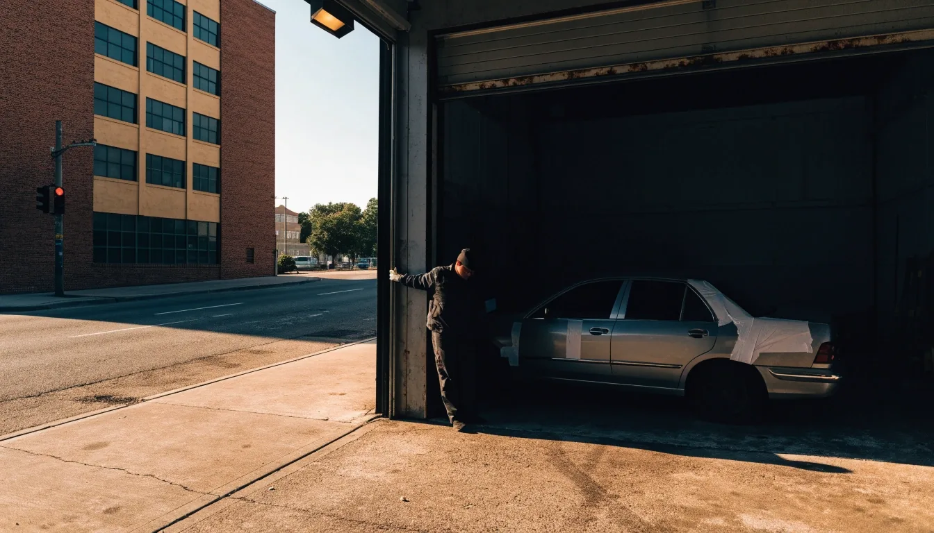 오스틴 Burleson Rd에 있는 PRECISION AUTO BODY 작업장 외부 전경